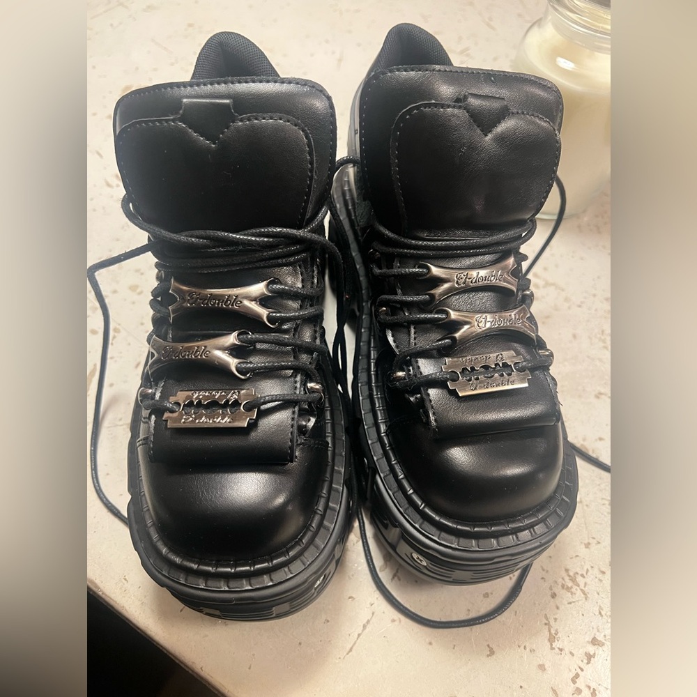 El Double HT 811 Black Platform Boots Razor Blade Industrial Goth Punk